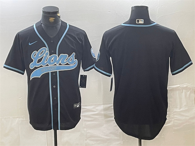 Men's Detroit Lions Blank Black Cool Base Stitched Baseball Jersey - Click Image to Close